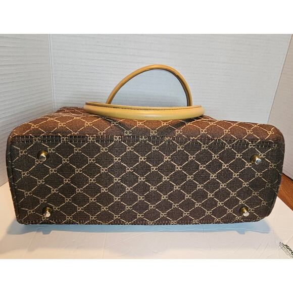 Pierre Cardin Travel Laptop Tote Briefcase Canvas Brown Tan 2 top handles VTG - Picture 7 of 10